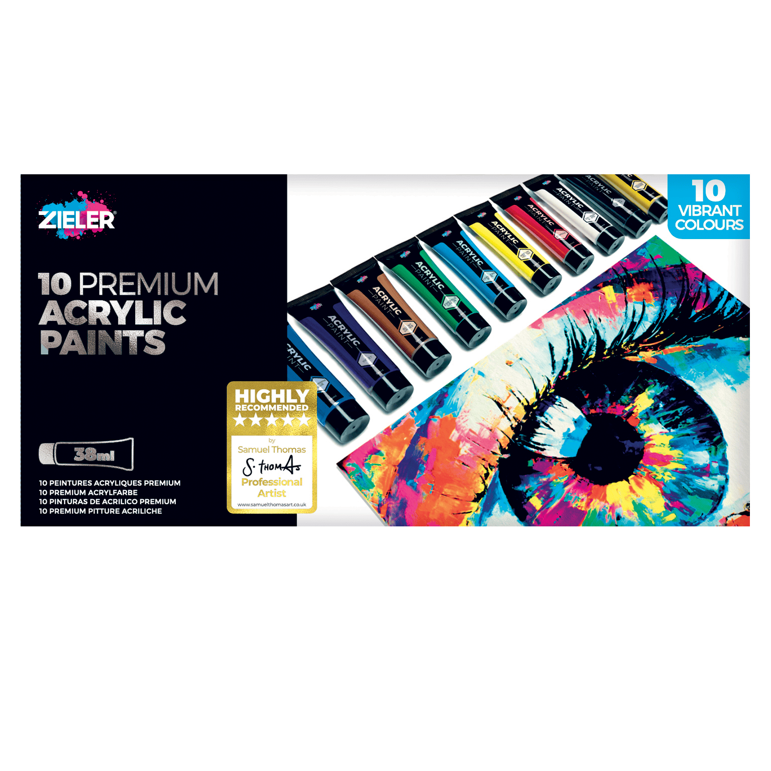 PREMIUM ACRYLIC PAINT SET ( BRAND ZIELER ) 10 COLORS 38ML TUBES