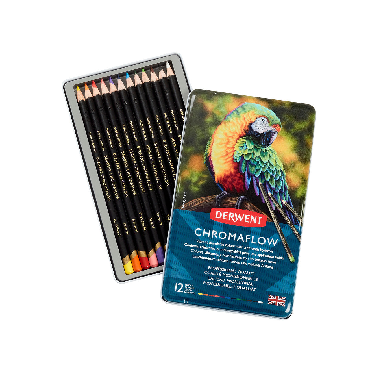 COLORED PENCIL ( BRAND DERWENT ) CHROMAFLOW TIN OF 12