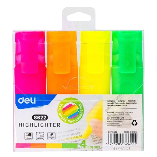 HIGHLIGHTER ( BRAND DELI ) 4 COLORS CHISEL TYPE