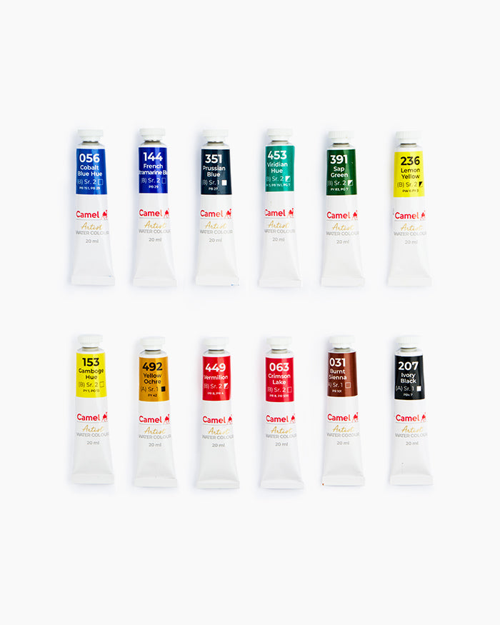 ARTIST WATER COLOR TUBES ( BRAND CAMEL ) 12SHADES 20ML