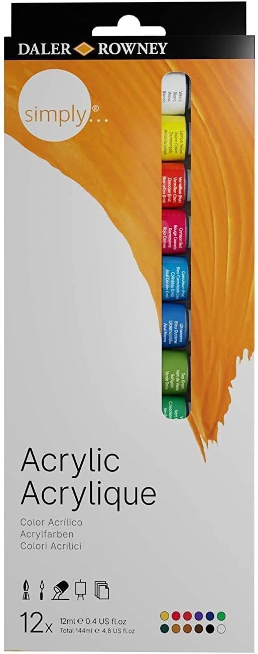 SIMPLY ACRYLIC COLOR ( BRAND DALER ROWNEY ) 12 TUBE SET
