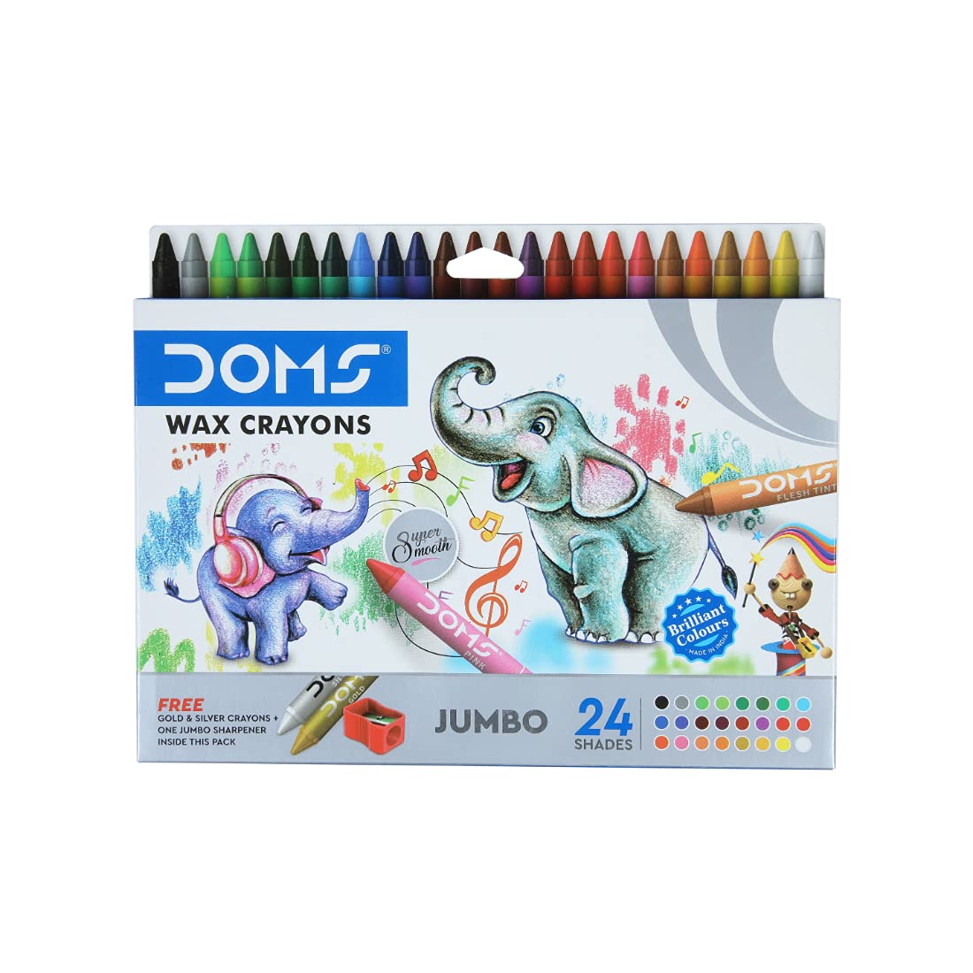 JUMBO WAX CRAYONS 24 SHADES ( BRAND DOMS )