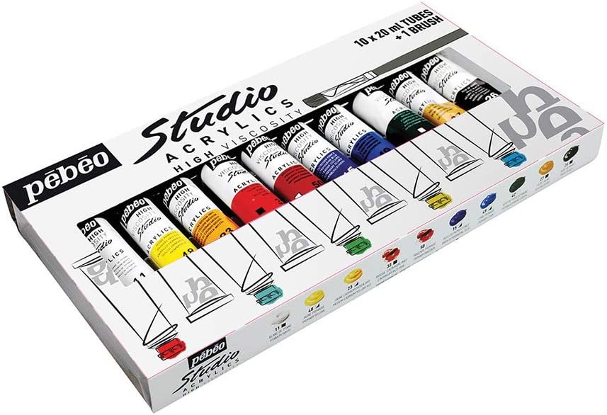 ACRYLIC COLOR HIGH VELOSITY ( BRAND PEBEO ) STUDIO 10TUBES 20ML PLUS 1 BRUSH