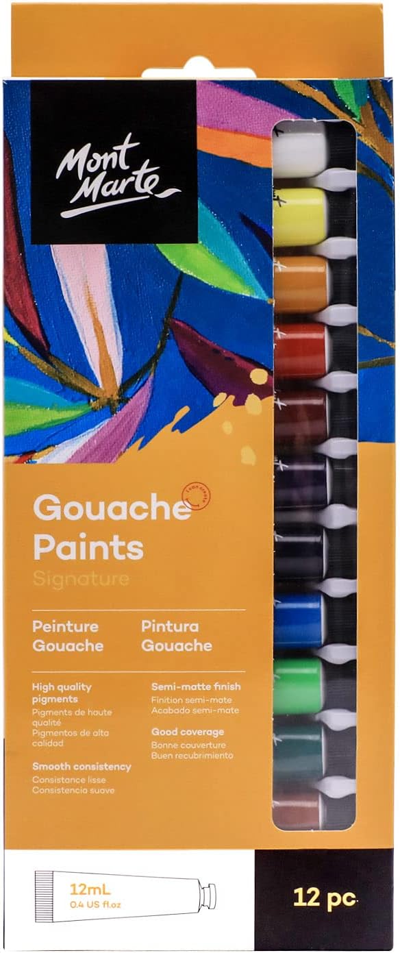 GOUACHE PAINT SEMI MATT FINISH ( BRAND MONT MARTE ) 12 COLORS 12ML