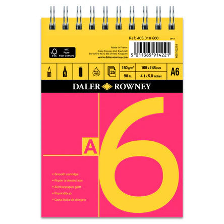 A6 SMOOTH CARTRIDGE PAD 150 GSM ( BRAND DALER ROWNEY ) 25 SHEETS