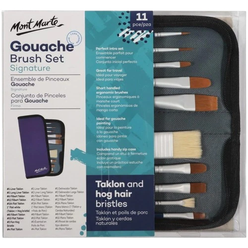 GOUACHE BRUSH SET ( BRAND MONT MARTE ) 11PCS TAKLON AND HOG HAIR