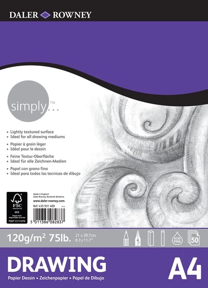 SKETCHBOOK ( BRAND DALER ROWNEY ) SIMPLY DRAWING A4 SIZE 50SHEETS 120GSM