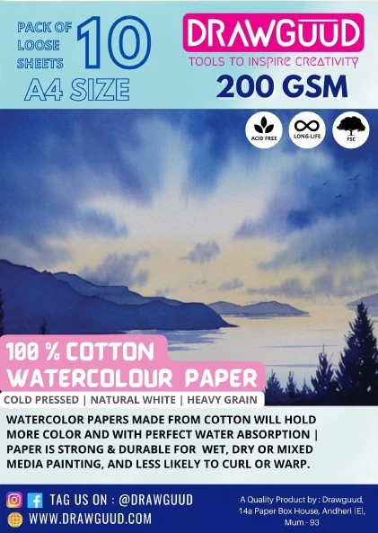 WATERCOLOR PAD ( BRAND DRAWGUUD ) A4 SIZE 5SHEETS 200GSM