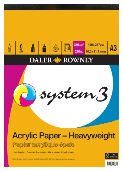 ACRYLIC PAPER ( BRAND DALER ROWNEY ) A3 360GSM 15SHEETS