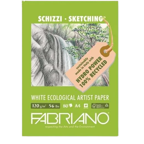 SKETCHBOOK ( BRAND FABRIANO SCHIZZI )SKETCHING WHITE ECOLOGICAL ARTIST PAPER A4 SIZE 120GSM 80SHEETS