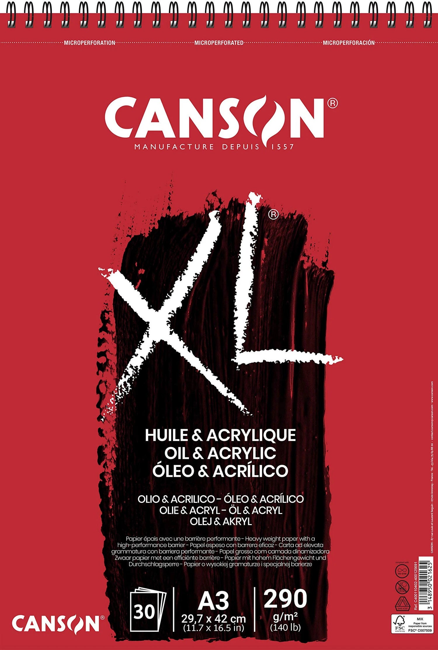 OIL AND ACRYLIC PAD ( BRAND CANSON ) CANSON XL HUILE PAINTING PAD 290GSM 30SHEETS A3SIZE