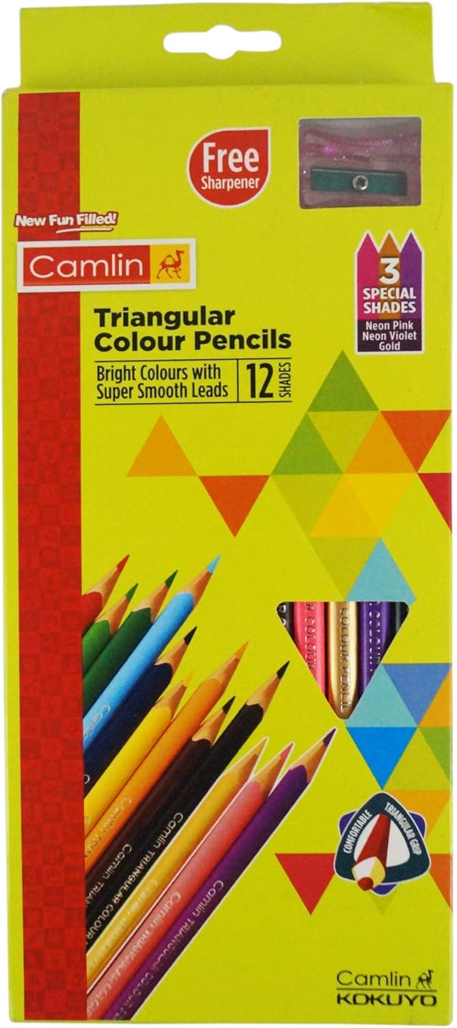 Camlin Triangular Colour Pencils - 12 Shades (Multicolor)