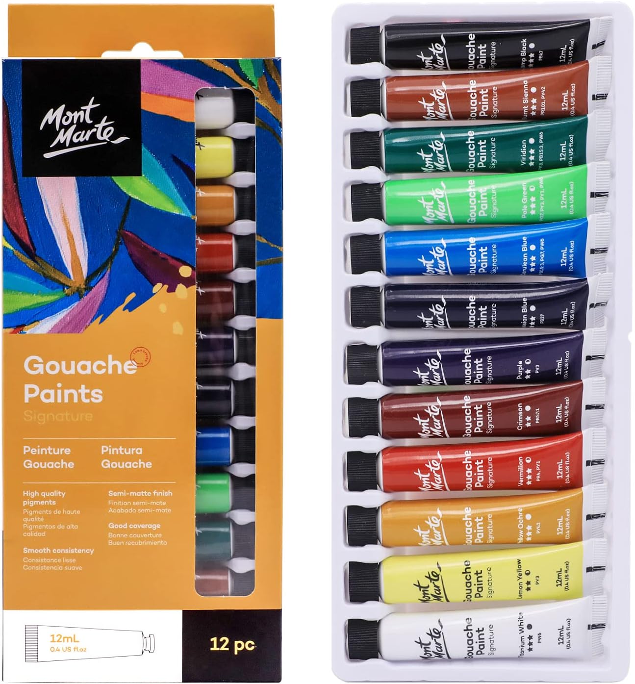 GOUACHE PAINT SEMI MATT FINISH ( BRAND MONT MARTE ) 12 COLORS 12ML