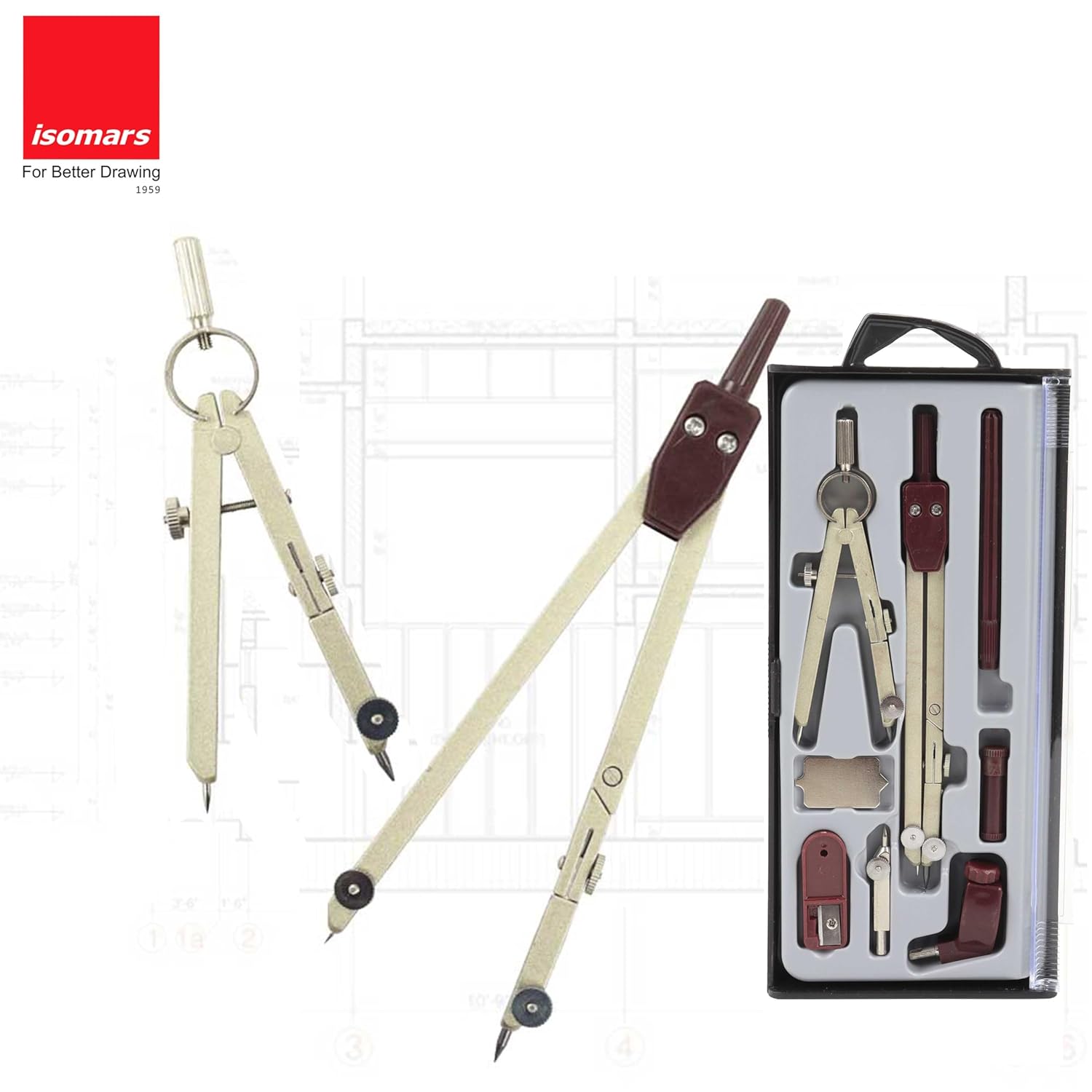 TECHNICAL COMPASS SET ( BRAND ISOMARS ) SET OF 8 FOR ENGINEERS AND ARCHITECH
