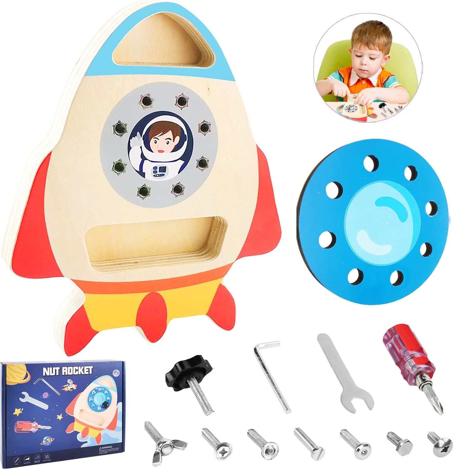 Nut Rocket Screw Board, Motor Skill Toy