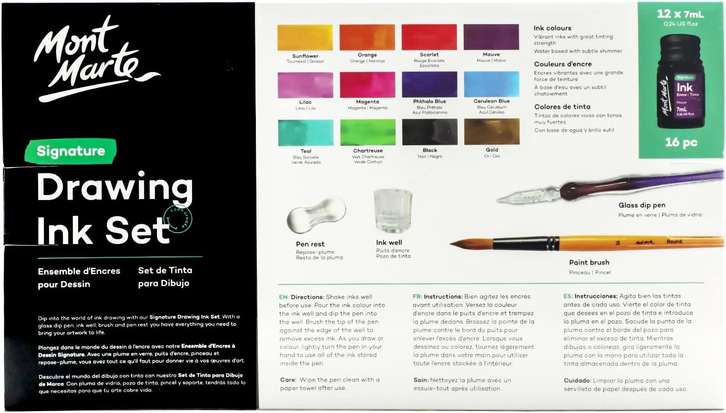 DRAWING INK SET ( BRAND MONT MARTE ) SIGNATURE 12 COLORS 7ML SET OF 16