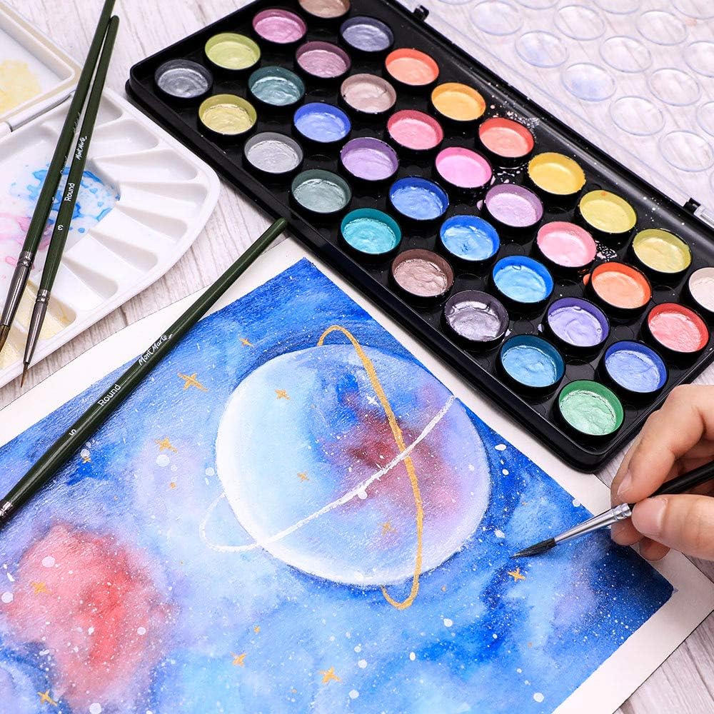 WATERCOLOR SET METALLIC PREMIUM ( BRAND MONT MARTE ) 36 VIBRANT COLOR WITH 1 PAINT BRUSH