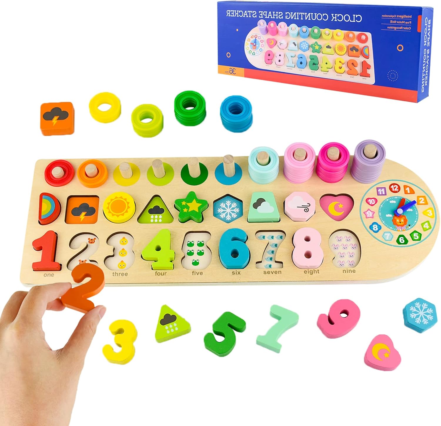 Tizund Wooden Puzzle Baby Kids Wooden Puzzle Toy, Jigsaw Alphabet Letters, Circles, Numbers, Shapes, Clock Toys and Gifts with Color for Early Learning and...