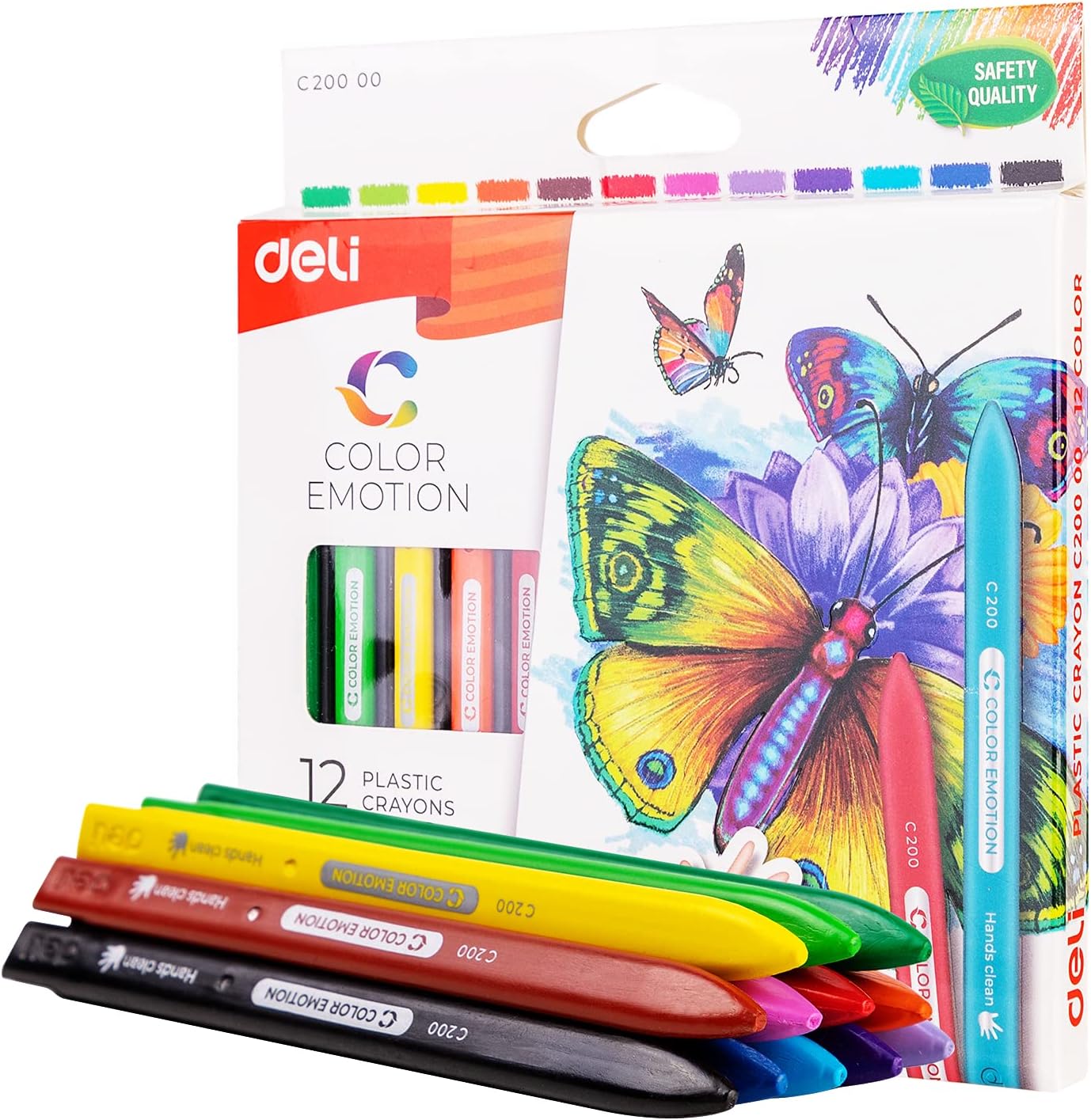 TRIANGULAR PLASTIC CRAYONS ( BRAND DELI ) 12PCS IN A PACK