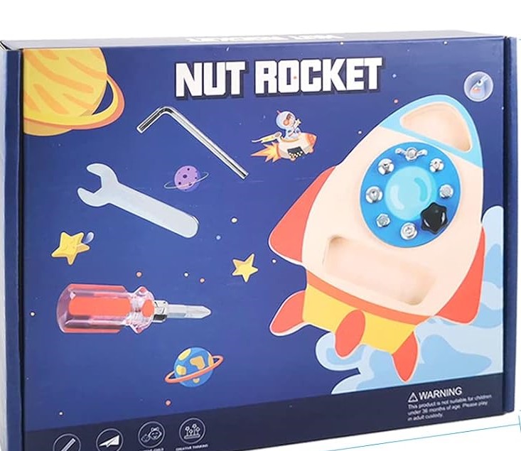 Nut Rocket Screw Board, Motor Skill Toy