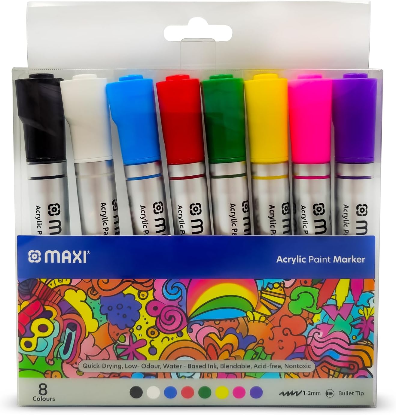 ACRYLIC POINT MARKER ( BRAND MAXI ) 8 COLORS 0.5-1 MM