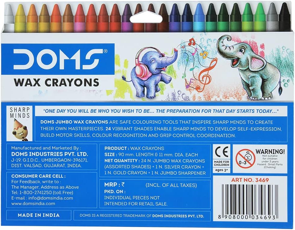 JUMBO WAX CRAYONS 24 SHADES ( BRAND DOMS )