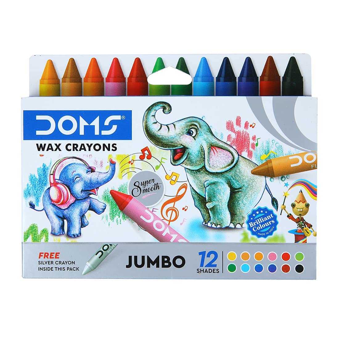 JUMBO WAX CRAYONS 12 Shades + 1 ( BRAND DOMS )