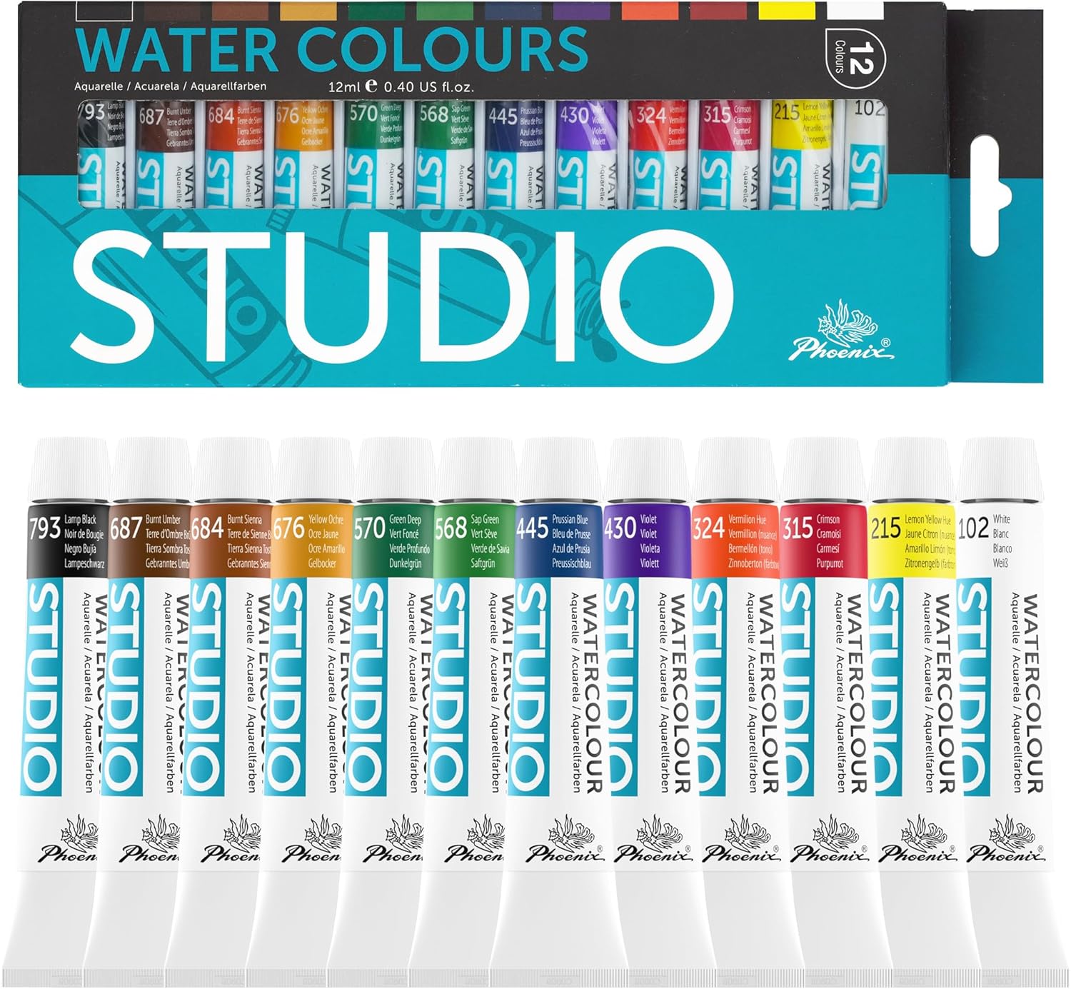 WATERCOLOR STUDIO ( BRAND PHOENIX ) 12 COLORS IN 12ML