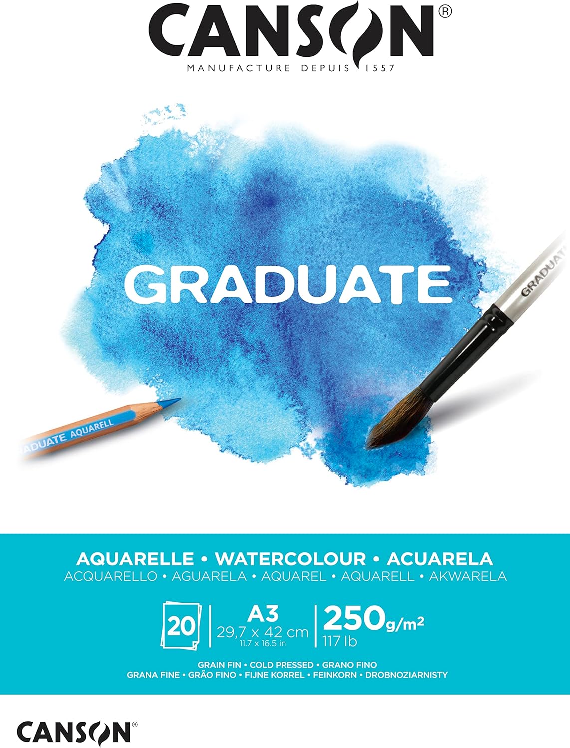 WATERCOLOR PAD (BRAND CANSON ) CANSON GRADUATE WATERCOLOR 250gsm A3 SIZE
