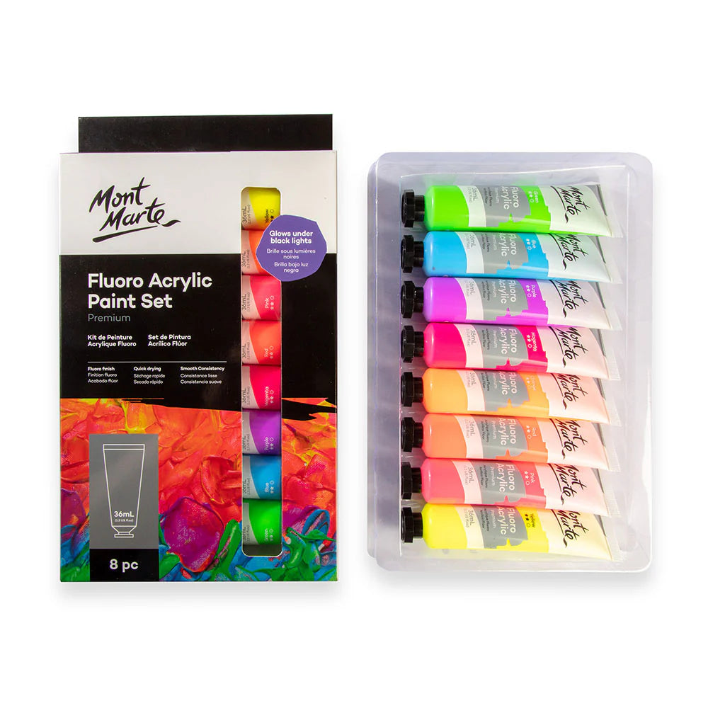 ACRYLIC COLOR PAINT FLOURO ( BRAND MONT MARTE ) 8 PIECES 36ML