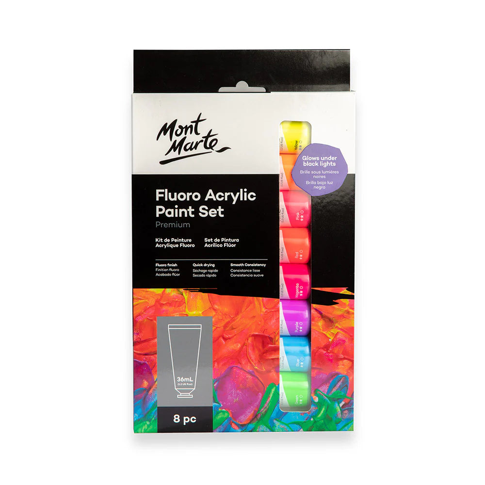 ACRYLIC COLOR PAINT FLOURO ( BRAND MONT MARTE ) 8 PIECES 36ML