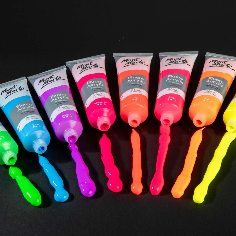ACRYLIC COLOR PAINT FLOURO ( BRAND MONT MARTE ) 8 PIECES 36ML
