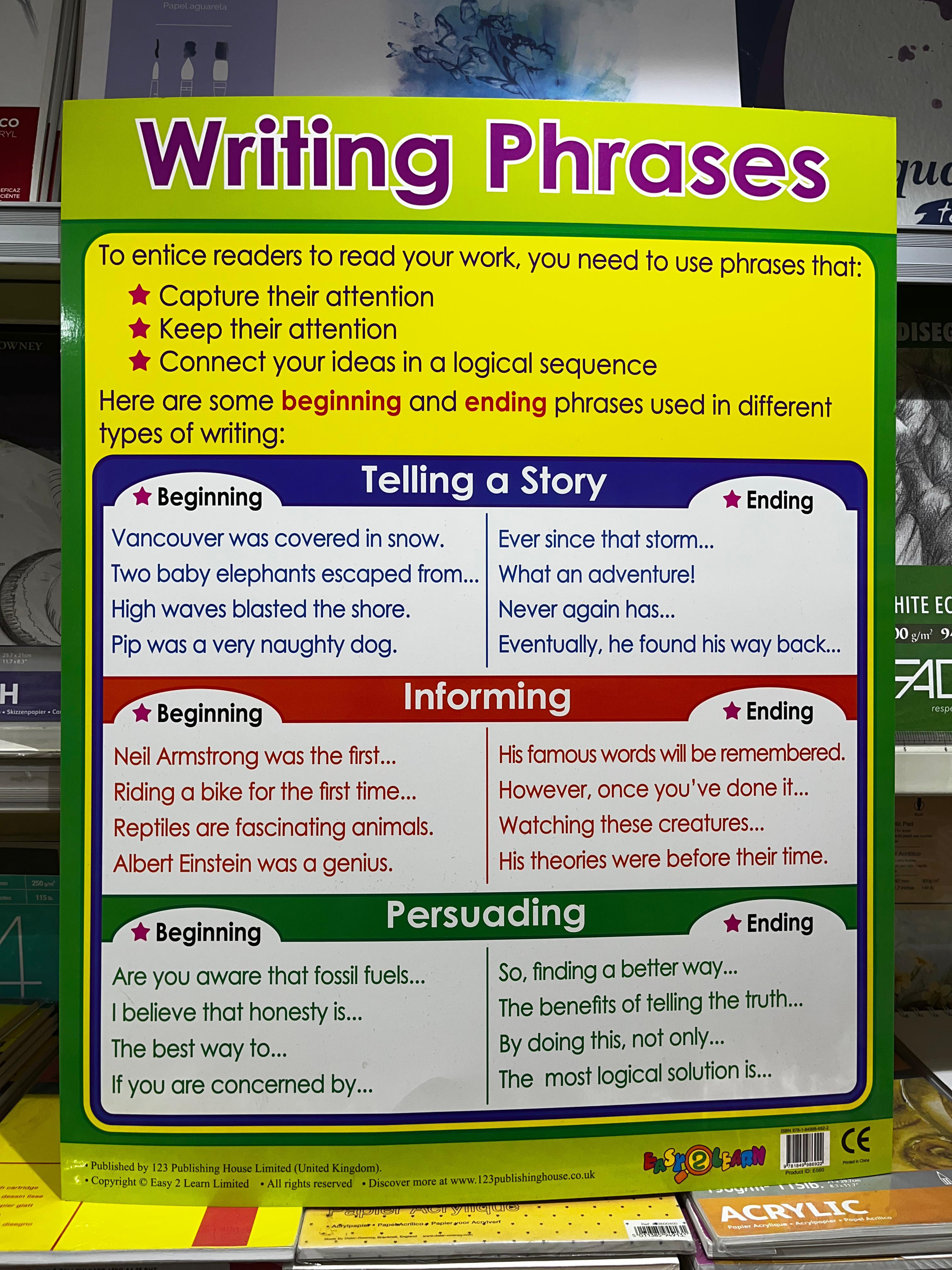 ENGLISH CHART BOARD - WRITING PHRASES ID (E560)