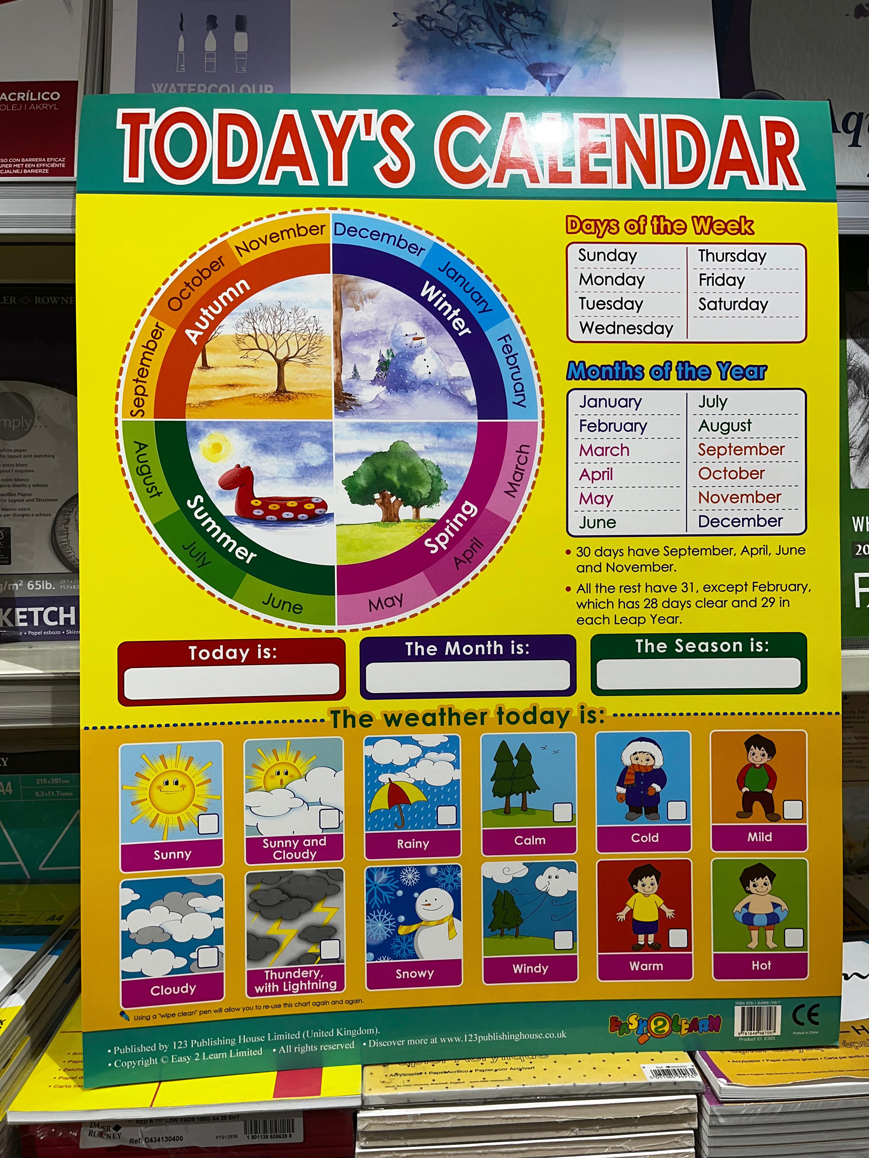 ENGLISH CHART BOARD - TODAY'S CALENDAR ID (E565)