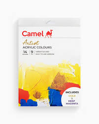 ARTIST ACRYLIC COLOURS 14 SHADES 9ML INCUDING GOLD AND DEEP MAGENTA ( BRAND CAMEL )