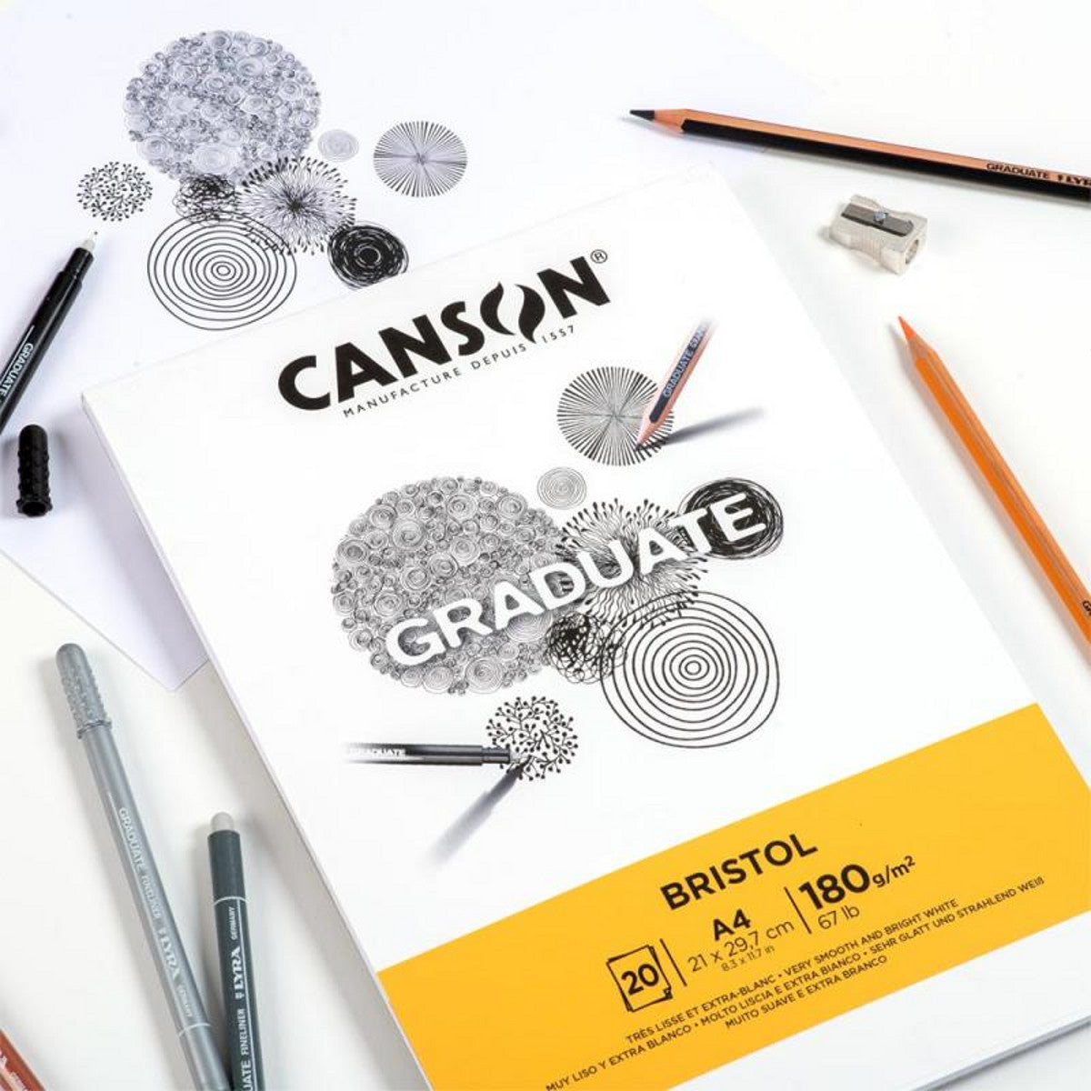 SKETCHBOOK A4 BRISTOL 180 GSM ( BRAND CANSON GRADUATE )