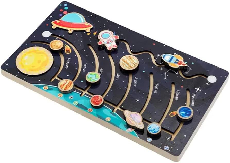 Hero Brands Montessori Wooden Solar System Slide Maze Board Game Space Planet Cognitive Baby Early Education Wooden Puzzle