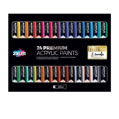 Zieler 24 Premium Acrylic Paint Set – 22ml Tubes