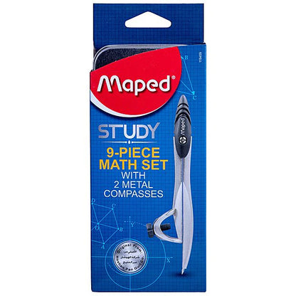 Maped Study 9-Piece Math Set with 2 Metal Compasses