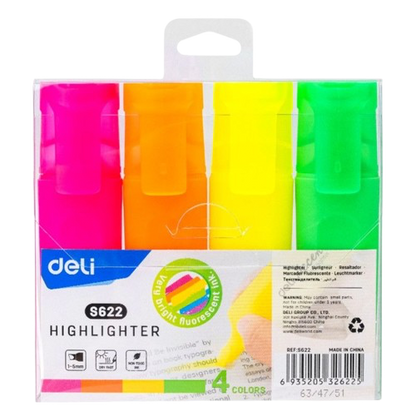 HIGHLIGHTER ( BRAND DELI ) 4 COLORS CHISEL TYPE