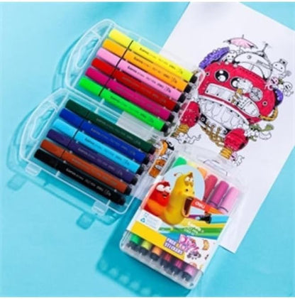 Deli Larva Felt Pen 12 Colors Washable Fiber bullet tip, 4mm Triangular Barrel Assorted Color