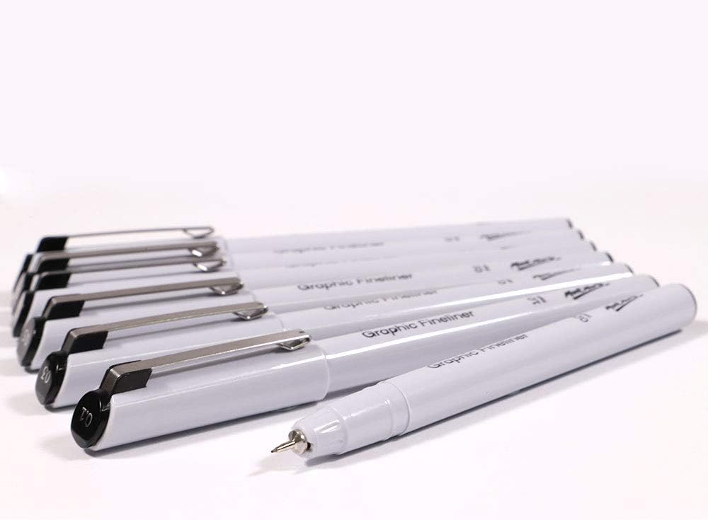 Mont Marte Graphic Fineliner Pens, 7 Count, Assorted Nib Styles, German Ink