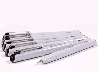 Mont Marte Graphic Fineliner Pens, 7 Count, Assorted Nib Styles, German Ink