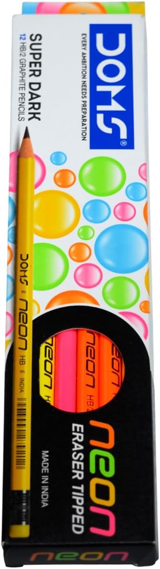 HB2 GRAPHITE PENCILS SUPER DARK NEON ERASER TIPPED ( BRAND DOMS ) 12PCS IN A BOX