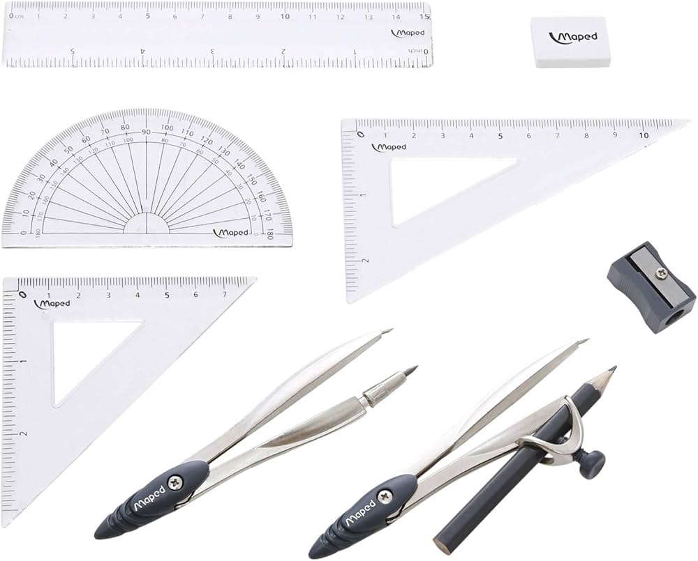 Maped Study 9-Piece Math Set with 2 Metal Compasses