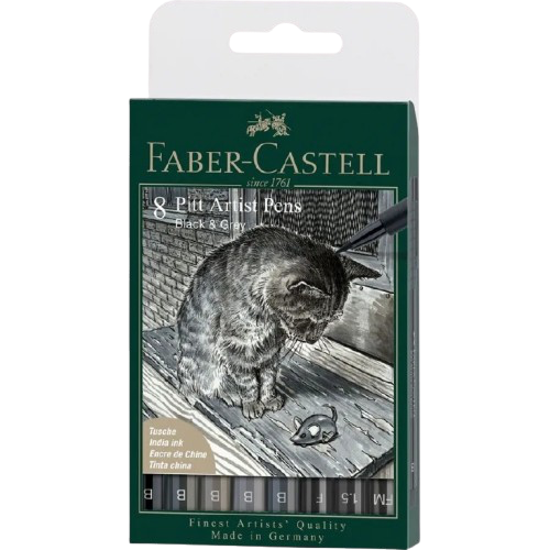 Faber Castell 8 Pitt Artist Pens Black & Grey