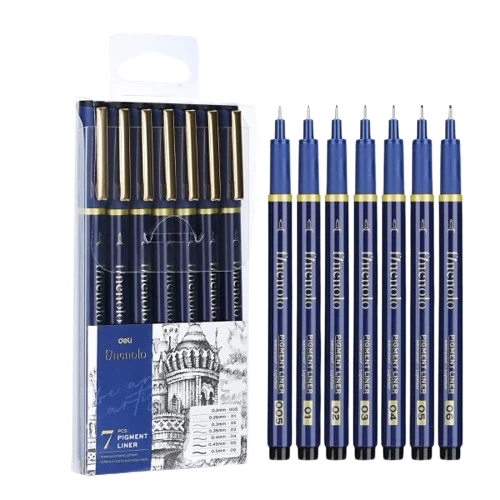 Deli Erasable Pigment Liner Set (7 Pieces)