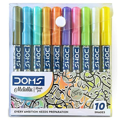 DOMS Metallic Brush Pens (10 Colors - Metallic Finish)