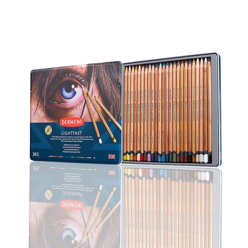 Derwent Lightfast Colored Pencils Tin (24 Colors - Professional Quality)