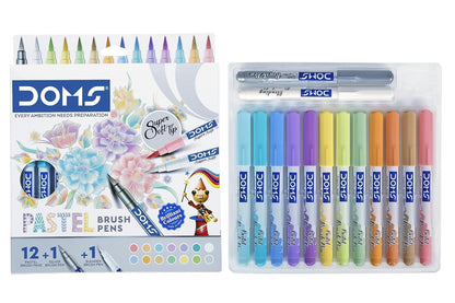 DOMS Pastel Brush Pens (12+1 Metallic Silver +1 Blender Brush Pen)